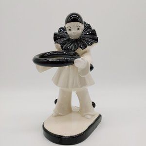 Vintage 1982 pierrot clown black white smiling clown ceramic pottery hanging